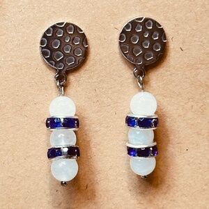 Stainless Steel Milky Quartz Earrings w/Purple Crystal Rondell’s Between Stones